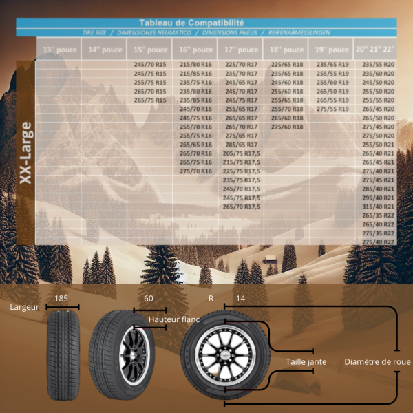(XX-LARGE) Chaussettes à Neige pour Pneus 225/50 R18, 255/45 R19 et 235/50 R19 - Homologuées Hiver - Accessoire Pratique pour Sécurité et Adhérence sur Neige et Glace - Alternative Idéale aux Chaînes Neige
