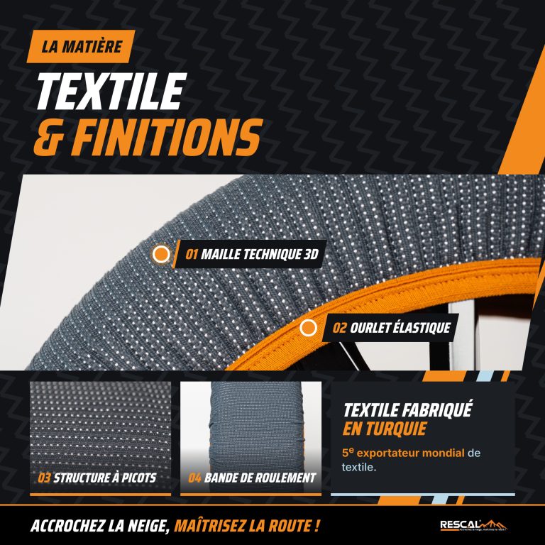 Maille technique 3D et finitions des chaussettes à neige Rescal, textile fabriqué en Turquie